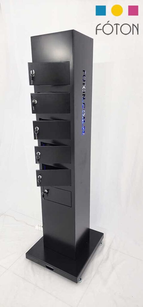 Powerlock Totem Carregador de Celulares – Totem seguro com baias chaveadas e LED